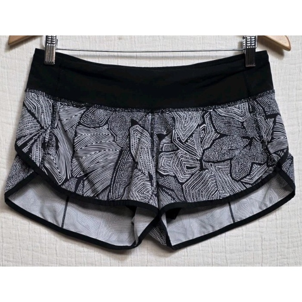 Lululemon Speed Shorts Patterned Floral Black Athletic Running Shorts Women's 6